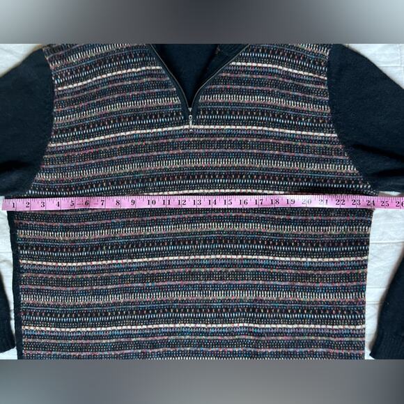 Andean Black Multicolor Fair Isle Stripe Quarter Zip Baby Alpaca Blend - Large - Picture 5 of 9